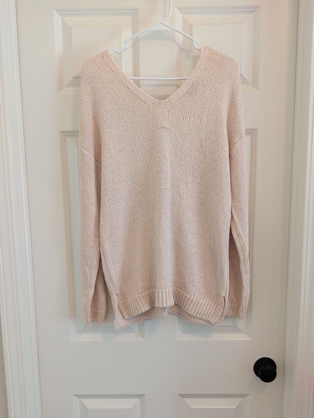 Everyday V-Neck Knit Sweater in Light Beige